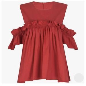 Choies Red Cold Shoulder Ruffle Babydoll Top